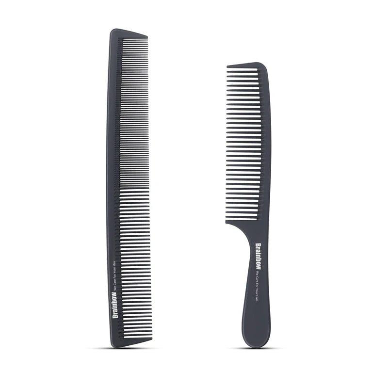 Brainbow 2pc Hair Comb Anti-static Carbon Hair Brush Professional Pro Salon Hair Styling Tools Hairdressing Barbers Handle Brush