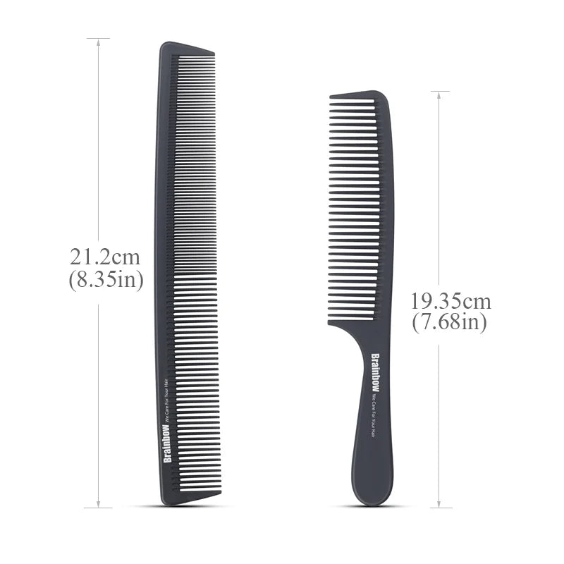 Brainbow 2pc Hair Comb Anti-static Carbon Hair Brush Professional Pro Salon Hair Styling Tools Hairdressing Barbers Handle Brush