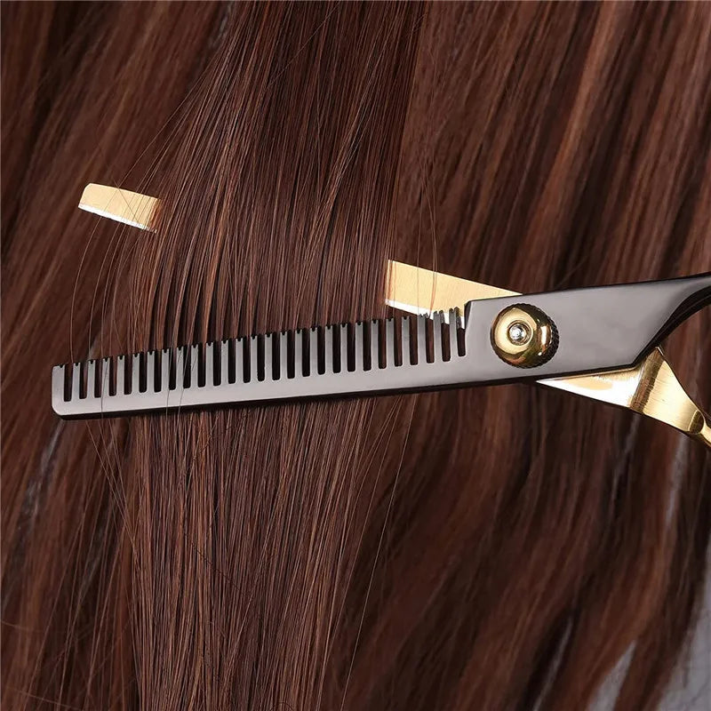 6 Inches Black-gold Barber Scissors Household Scissors Flat Shears Fine-toothed Shears Barber Accessories