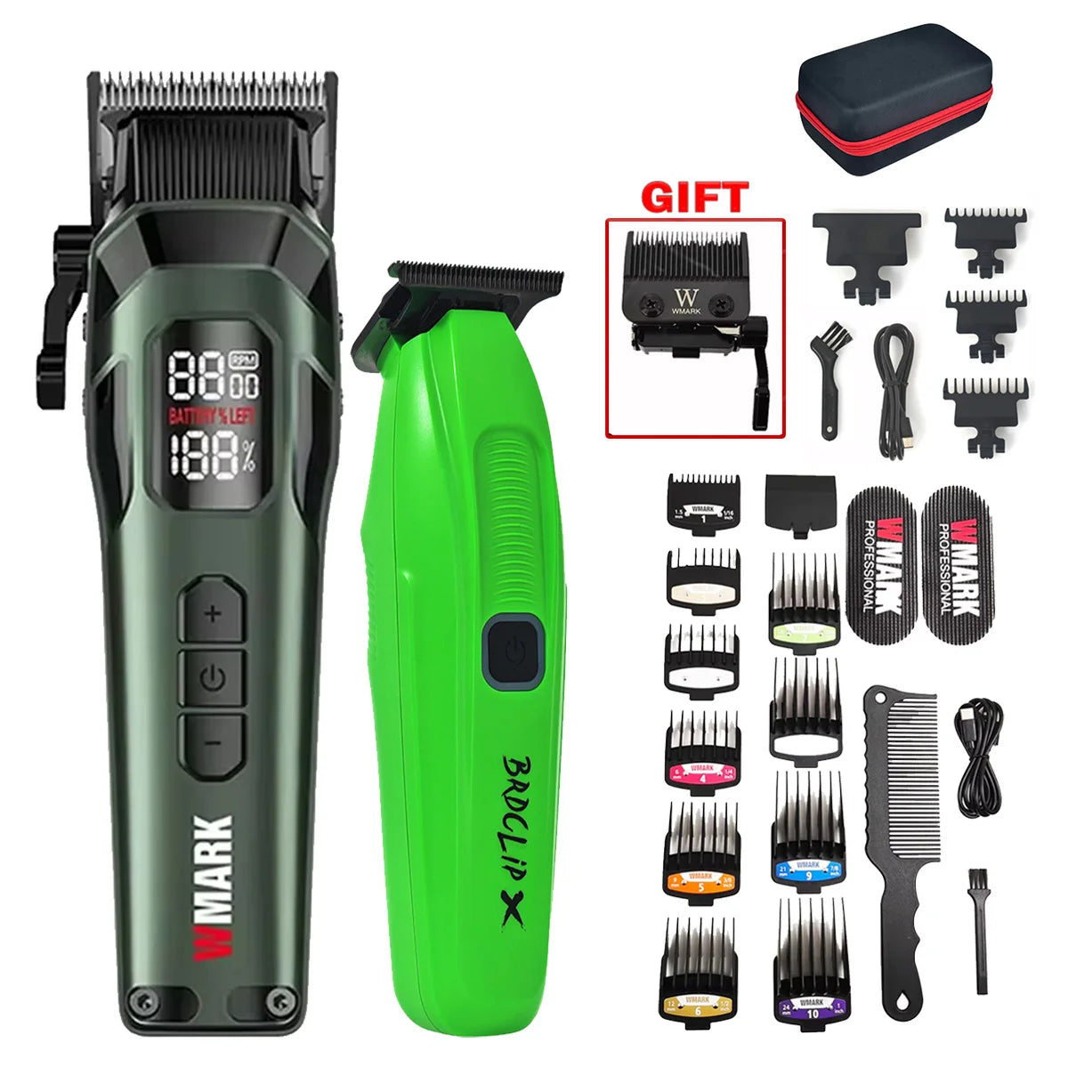New Professional WMARK NG-8080 BK-BL1T Hair Clipper Trimmer 9000RPM 7800RPM DLC Blade LED Display Men Haircut Machine with Base