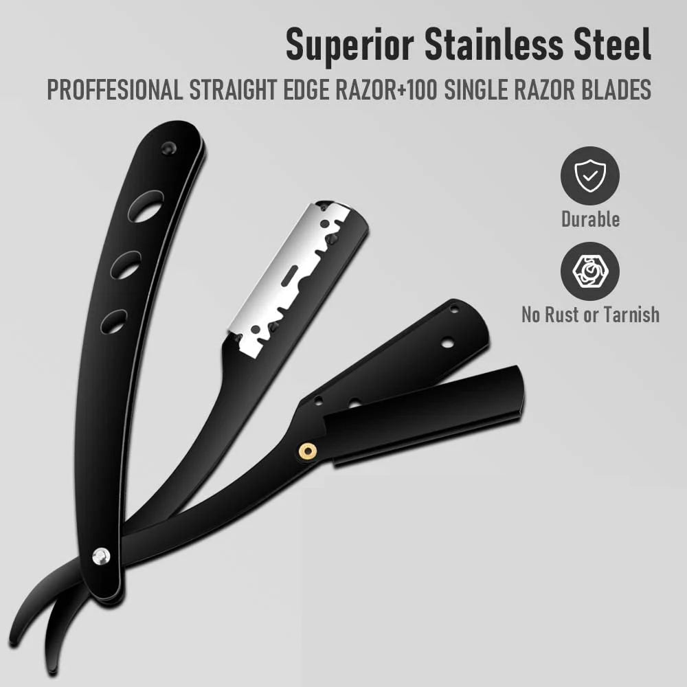 Men Shaving Barber Razor Black Classic Folding Shaving Knife Armpit Hair Pubic Hair Shaver Stainless Steel Straight Razor Holder