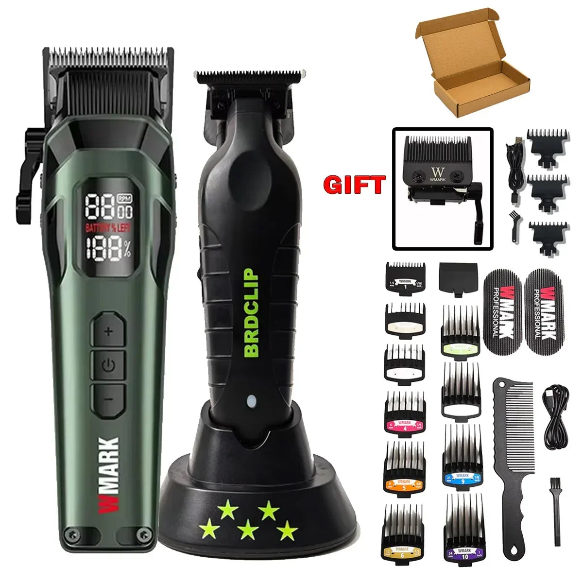 New Professional WMARK NG-8080 BK-BL1T Hair Clipper Trimmer 9000RPM 7800RPM DLC Blade LED Display Men Haircut Machine with Base