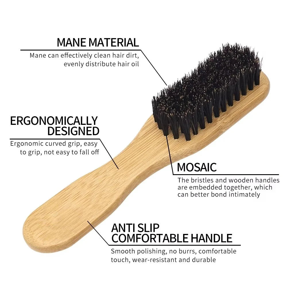 1pcs Men Beard Hair Styling Brush Bamboo Boar Bristles Brush Suitable for Salon Home Multifunctional Cleaning Brush Barber Tool