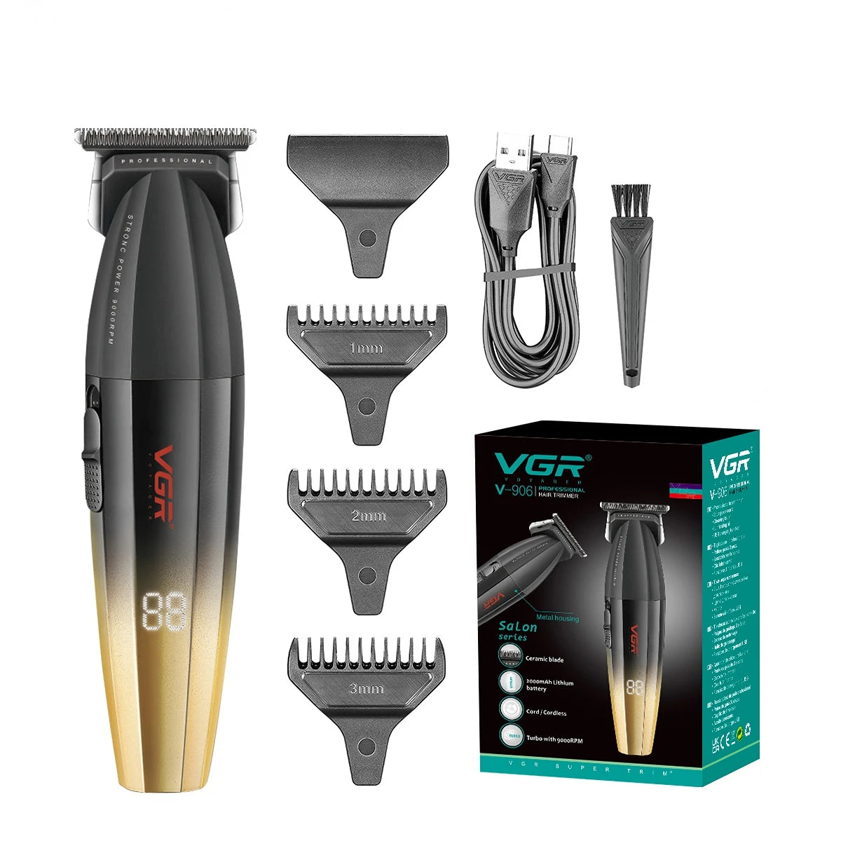 VGR Hair Clipper Professional Hair Trimmer 9000 RPM Barber Hair Cutting Machine Digital Display Haircut Clipper for Men V-003