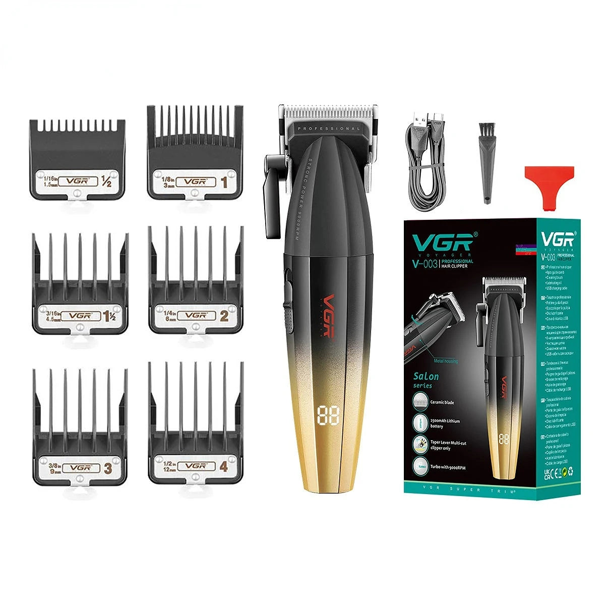 VGR Hair Clipper Professional Hair Trimmer 9000 RPM Barber Hair Cutting Machine Digital Display Haircut Clipper for Men V-003