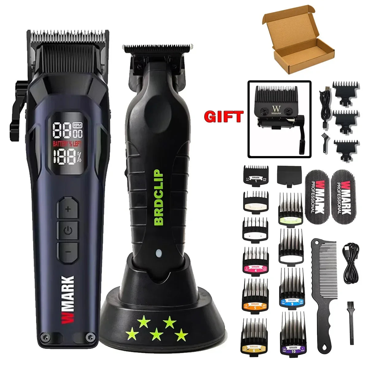 New Professional WMARK NG-8080 BK-BL1T Hair Clipper Trimmer 9000RPM 7800RPM DLC Blade LED Display Men Haircut Machine with Base