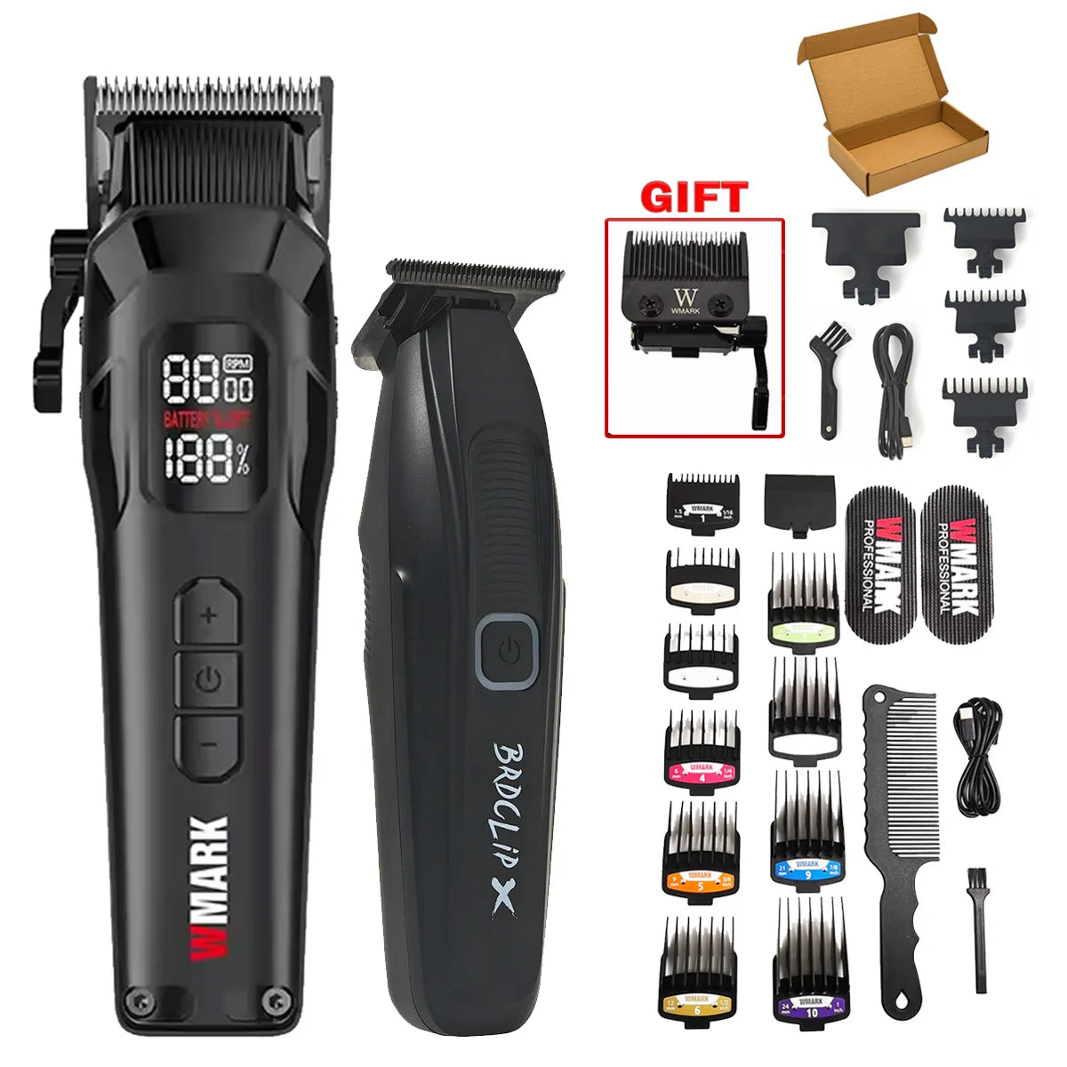 New Professional WMARK NG-8080 BK-BL1T Hair Clipper Trimmer 9000RPM 7800RPM DLC Blade LED Display Men Haircut Machine with Base