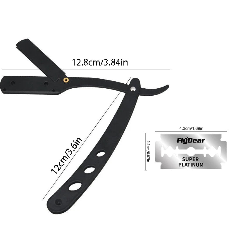Men Shaving Barber Razor Black Classic Folding Shaving Knife Armpit Hair Pubic Hair Shaver Stainless Steel Straight Razor Holder