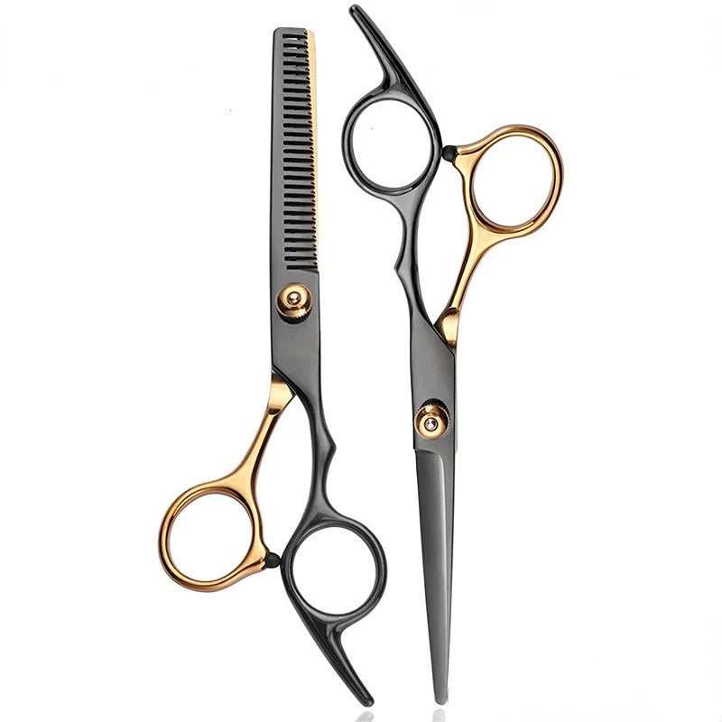 6 Inches Black-gold Barber Scissors Household Scissors Flat Shears Fine-toothed Shears Barber Accessories