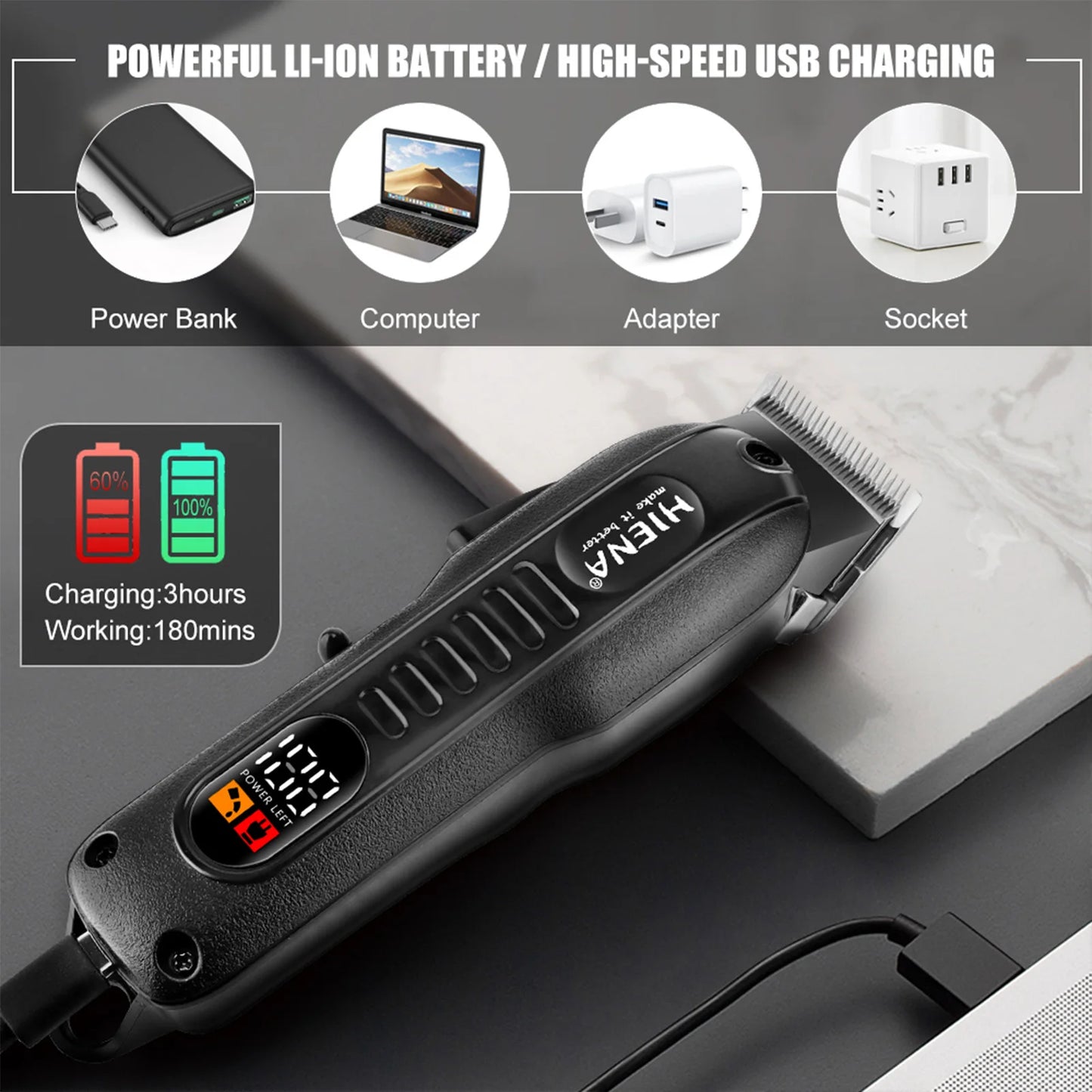 HIENA Beard Trimmer Shavers Hair Clippers set for men Hair cutting machine USB Rechargeable Barber clippers professional Haircut