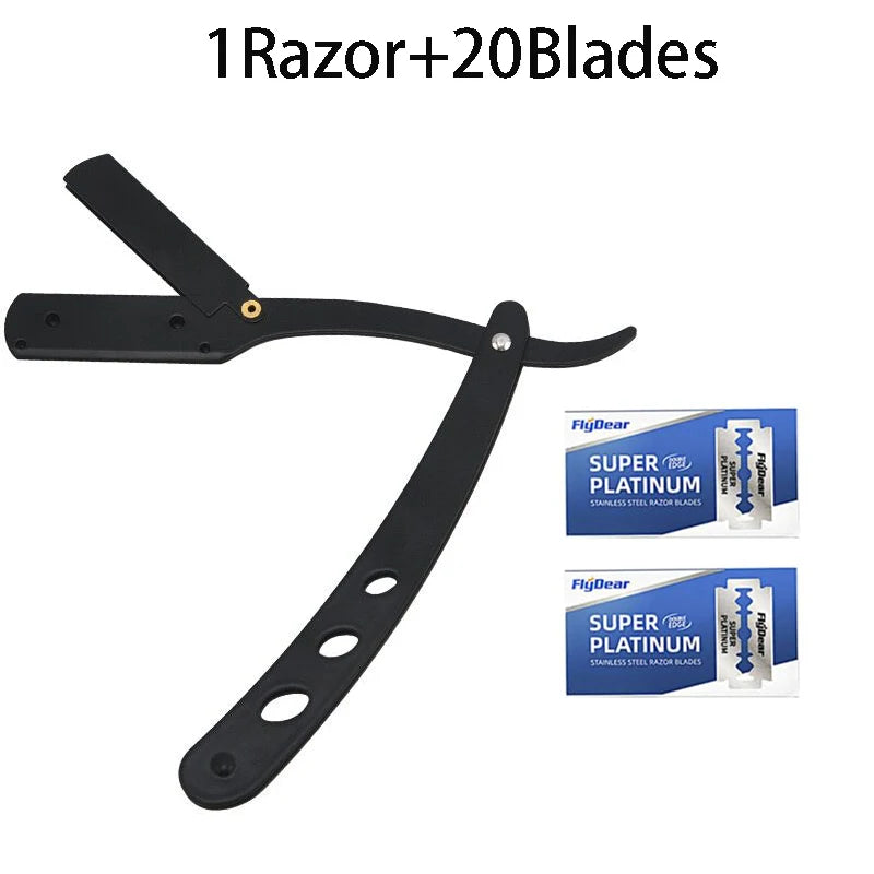 Men Shaving Barber Razor Black Classic Folding Shaving Knife Armpit Hair Pubic Hair Shaver Stainless Steel Straight Razor Holder
