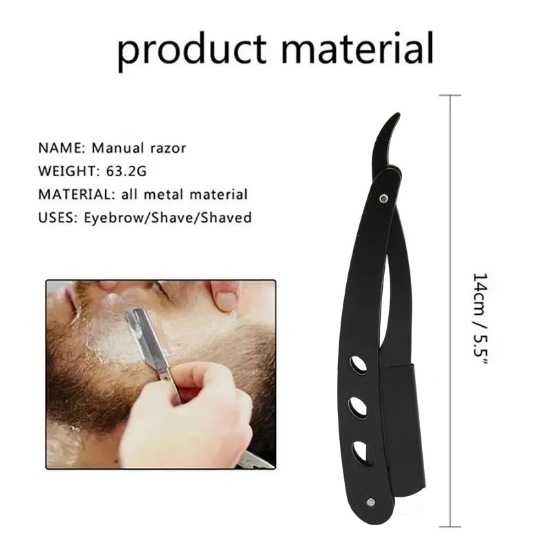 Men Shaving Barber Razor Black Classic Folding Shaving Knife Armpit Hair Pubic Hair Shaver Stainless Steel Straight Razor Holder