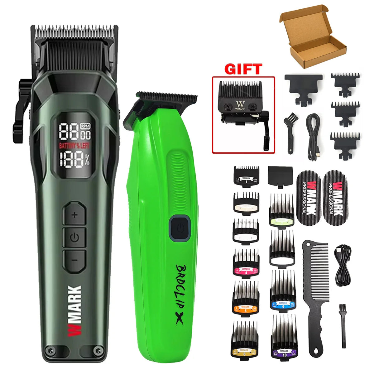New Professional WMARK NG-8080 BK-BL1T Hair Clipper Trimmer 9000RPM 7800RPM DLC Blade LED Display Men Haircut Machine with Base
