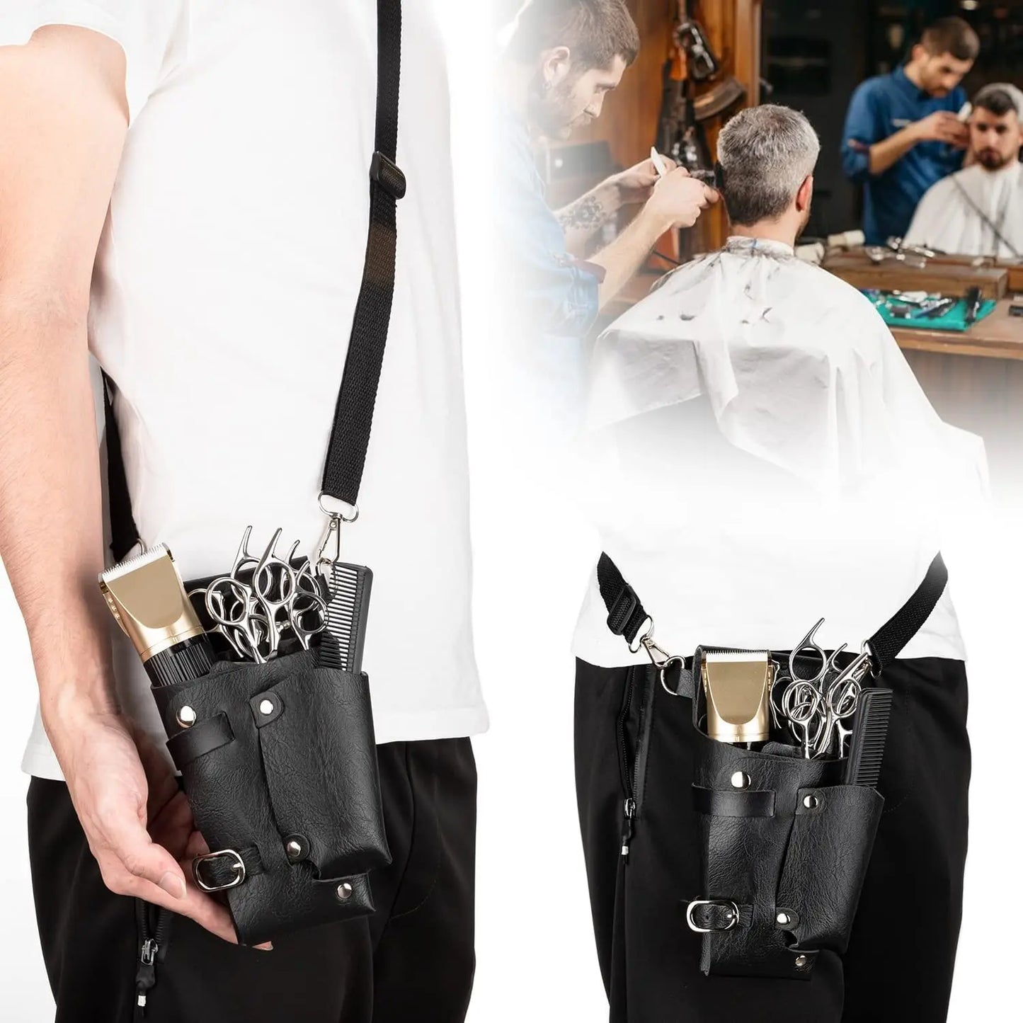Salon Stylist Hairdressing Tool Belt Bag, Professional Hairdressing Tool Bag, Barber Scissors Comb Holster Belt PU Leather Bag