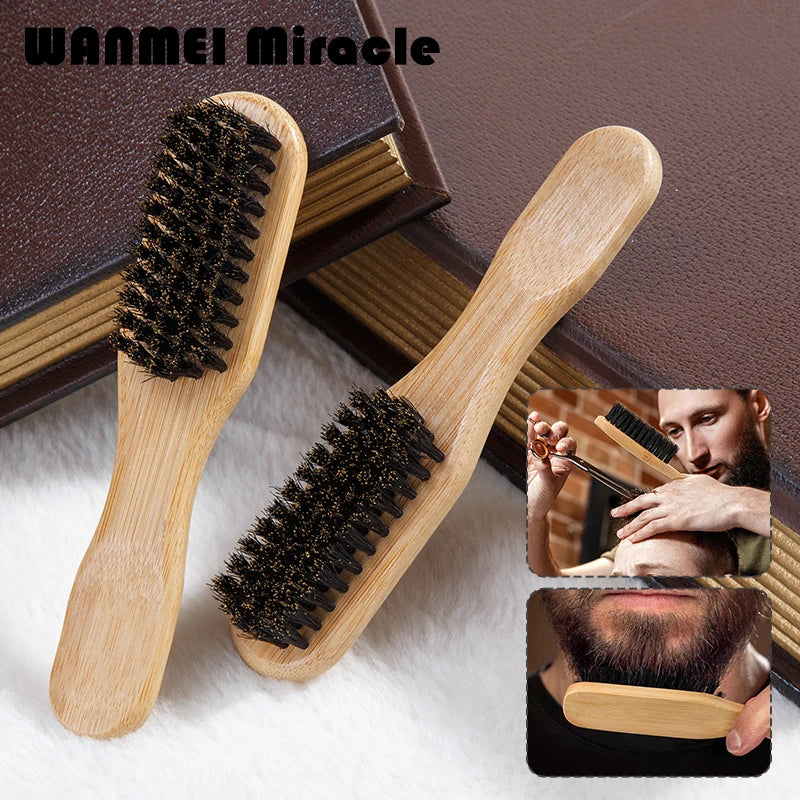 1pcs Men Beard Hair Styling Brush Bamboo Boar Bristles Brush Suitable for Salon Home Multifunctional Cleaning Brush Barber Tool