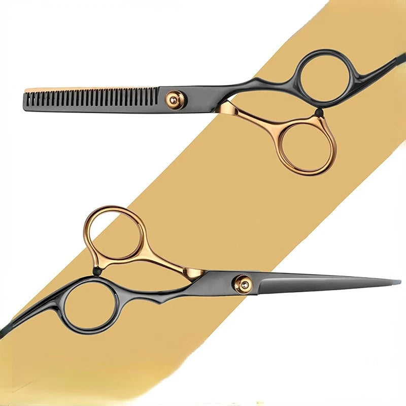 6 Inches Black-gold Barber Scissors Household Scissors Flat Shears Fine-toothed Shears Barber Accessories