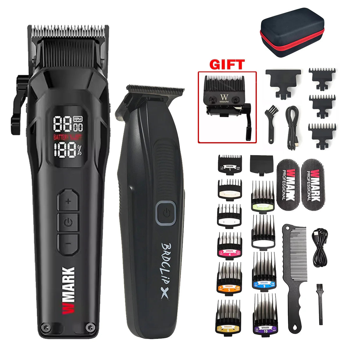 New Professional WMARK NG-8080 BK-BL1T Hair Clipper Trimmer 9000RPM 7800RPM DLC Blade LED Display Men Haircut Machine with Base