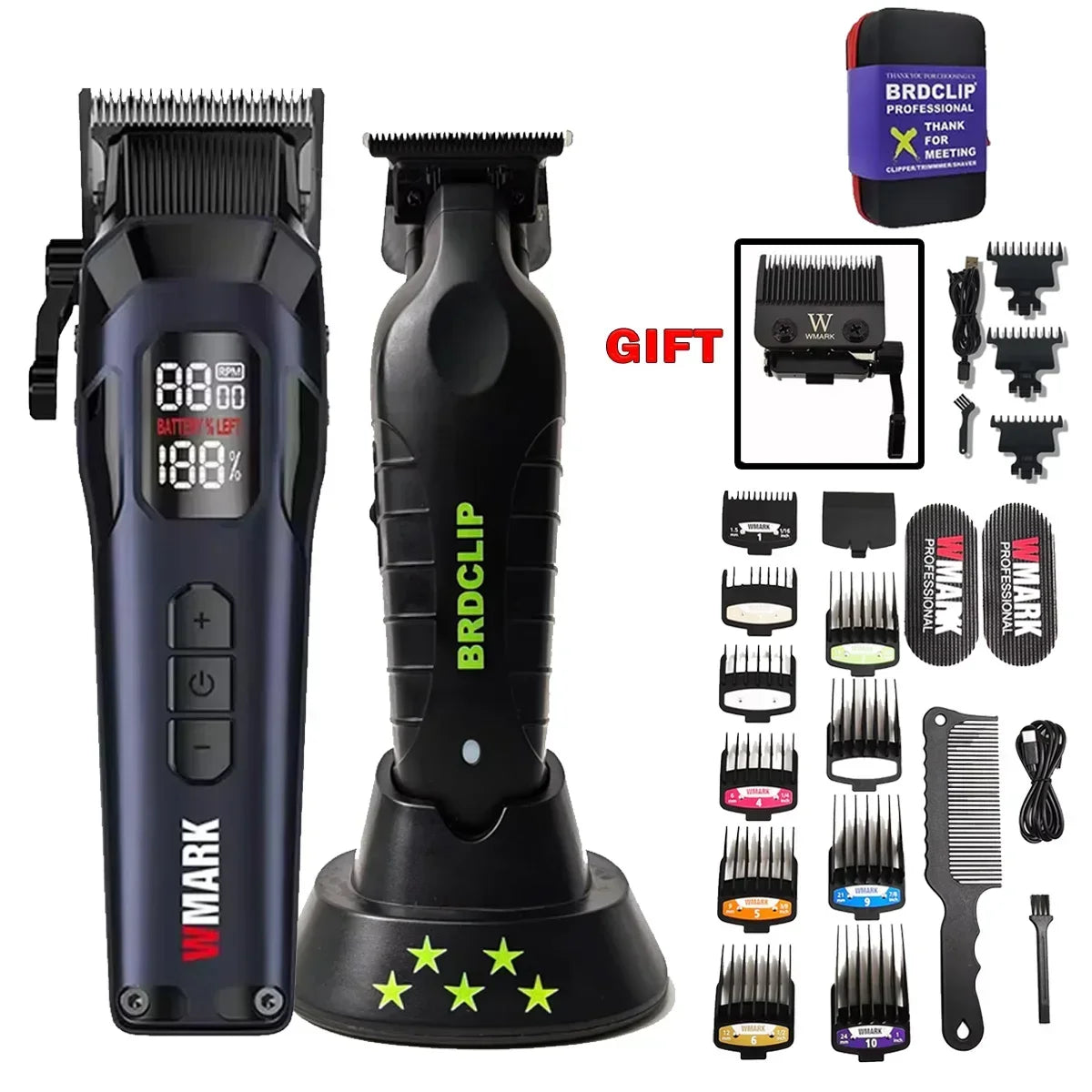 New Professional WMARK NG-8080 BK-BL1T Hair Clipper Trimmer 9000RPM 7800RPM DLC Blade LED Display Men Haircut Machine with Base