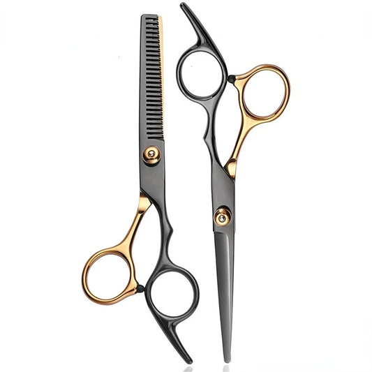 6 Inches Black-gold Barber Scissors Household Scissors Flat Shears Fine-toothed Shears Barber Accessories