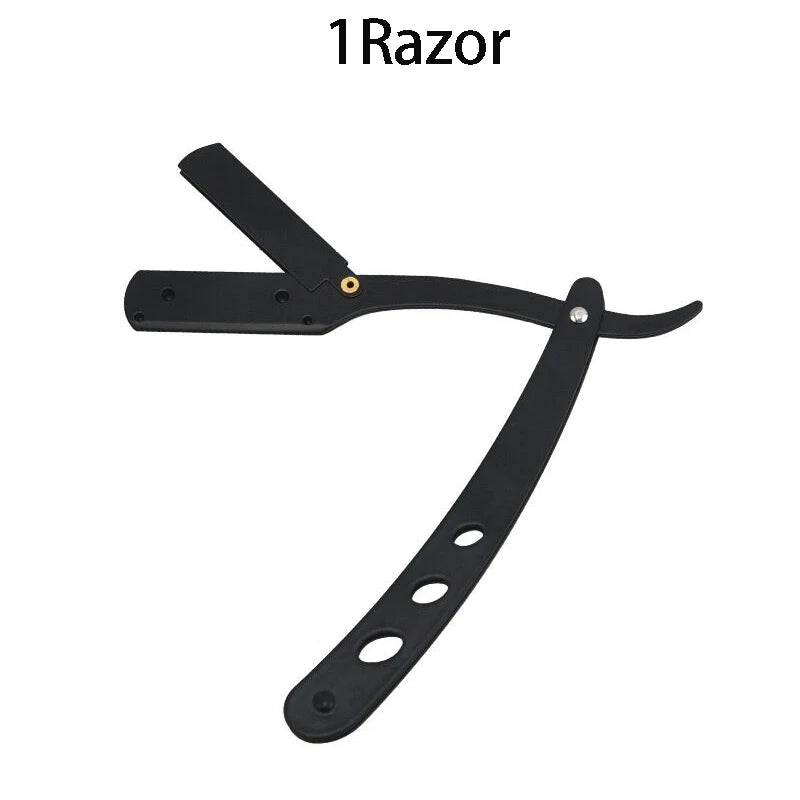Men Shaving Barber Razor Black Classic Folding Shaving Knife Armpit Hair Pubic Hair Shaver Stainless Steel Straight Razor Holder