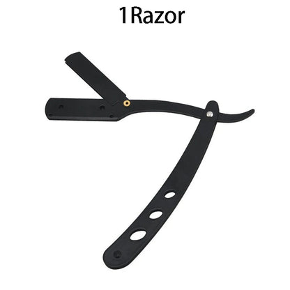 Men Shaving Barber Razor Black Classic Folding Shaving Knife Armpit Hair Pubic Hair Shaver Stainless Steel Straight Razor Holder