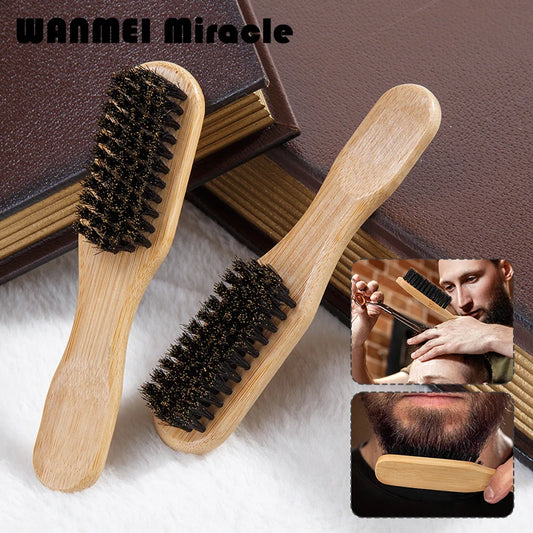 1pcs Men Beard Hair Styling Brush Bamboo Boar Bristles Brush Suitable for Salon Home Multifunctional Cleaning Brush Barber Tool