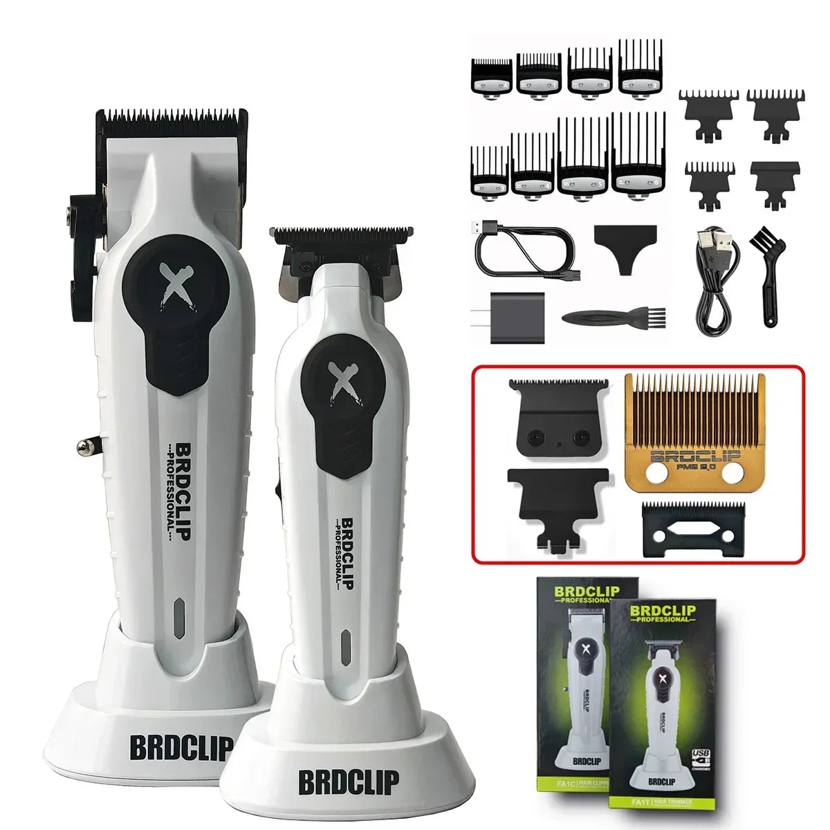 Set Profesional BRDCLIP FA1C/FA1T: Cortapelos y Recortadora con Base