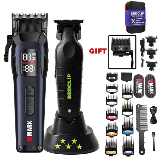 New Professional WMARK NG-8080 BK-BL1T Hair Clipper Trimmer 9000RPM 7800RPM DLC Blade LED Display Men Haircut Machine with Base
